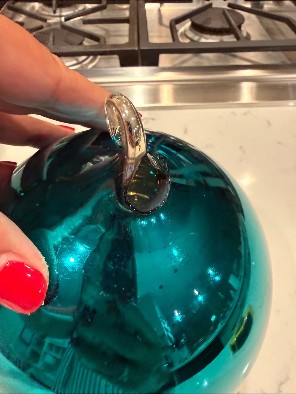Department 56 Mercury Glass Teal Christmas Ball Ornament 4” w/Original Box VTG